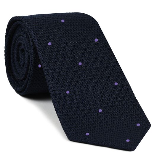{[en]:Midnight Blue Grenadine Grossa with  Lavender (Hand Sewn) Pin Dots Silk Tie