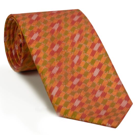 {[en]:Red, Orange, Yellow Gold & White Mudmee Silk Tie