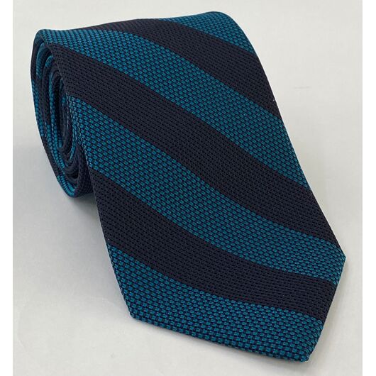 Dark Turquoise & Midnight Blue Grenadine Fina Wide Stripe Silk Tie GFBST-4