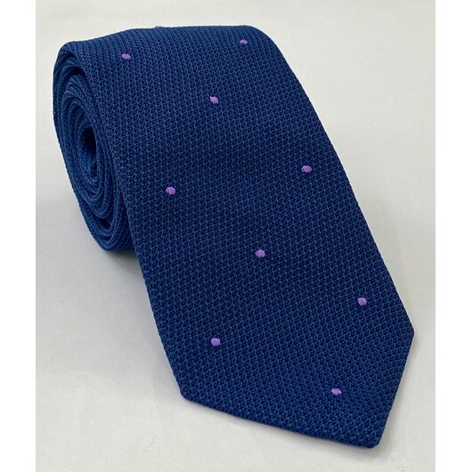 Soft Navy Grenadine Fina with Lavender (Hand Sewn) Pin Dots Silk Tie #GFDT-11 (14)