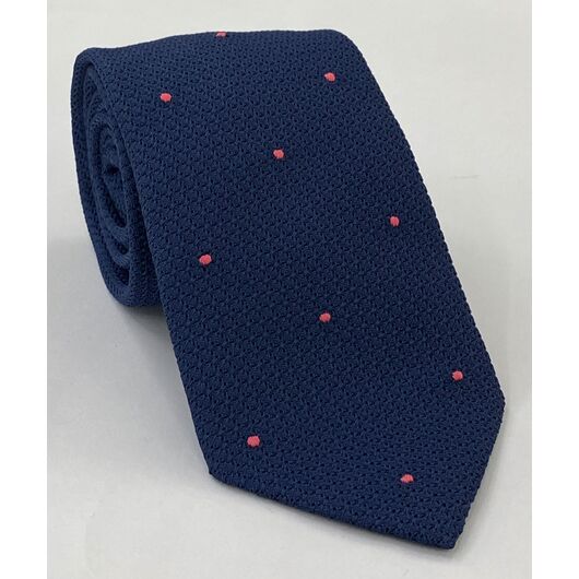 Soft Navy Blue Grenadine Grossa with Dark Pink (Hand Sewn) Pin Dots Silk Tie #GGDT-11(12)