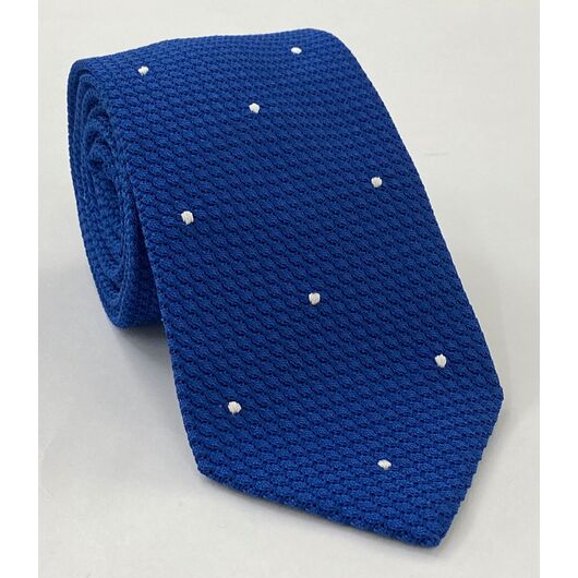 Blue Grenadine Grossa with White (Hand Sewn) Pin Dots Silk Tie #GGDT-13(1)