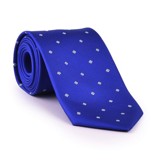 {[en]:White on Royal Blue Macclesfield Print Pattern Silk Tie