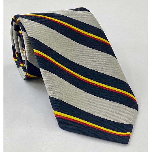 The Royal Scots Greys Stripe Silk Tie RGT-28 Corn Yellow, Red, Off White and Midnight Blue