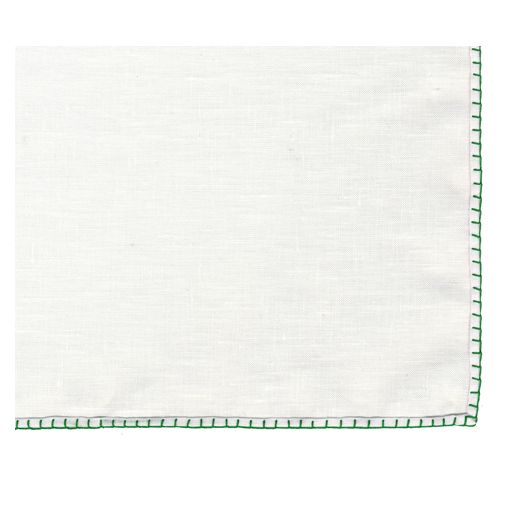 Belgian White Linen Pocket Squares with Lime Green Hand Sewn Decorative Flat Edges