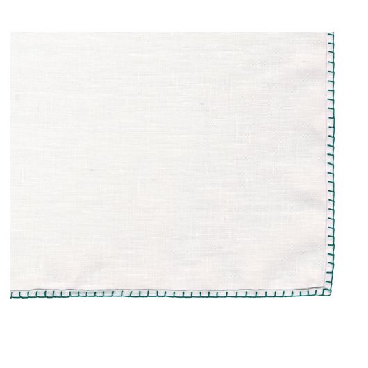 Belgian White Linen Pocket Squares with Turquise Hand Sewn Decorative Flat Edges