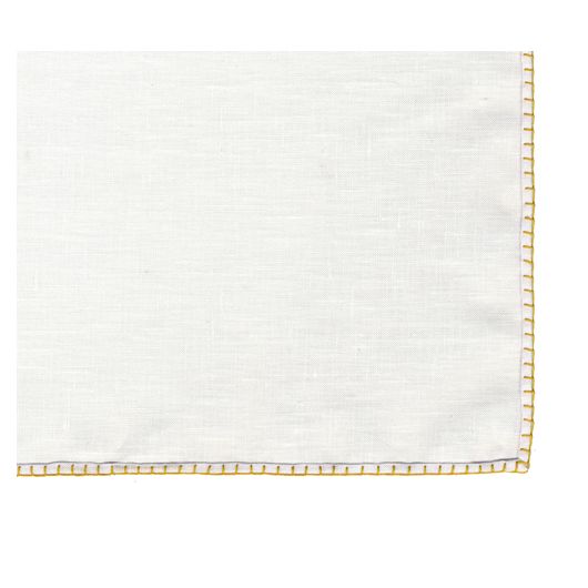 Belgian White Linen Pocket Squares with Gold Hand Sewn Decorative Flat Edges