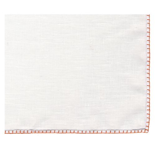 Belgian White Linen Pocket Squares with Burnt Orange Hand Sewn Decorative Flat Edges