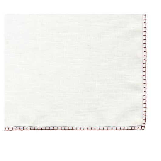 Belgian White Linen Pocket Squares with Chocolate Hand Sewn Decorative Flat Edges