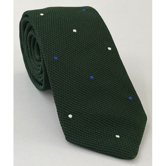 Forest Green Grenadine Fina Silk Tie - Hand Sewn Pin Dots GFDT- (1,4)