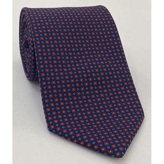 Blue & Off-White on Midnight Blue Macclesfield Printed Silk Tie #MCT-579