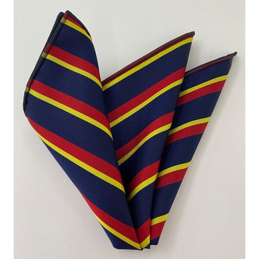 Lothian and Border Horse Stripe Silk Pocket Square #RGP-13 - Corn Yellow & Red on Dark Navy Blue