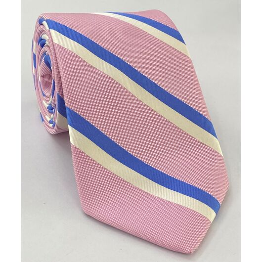 Light Blue & White on Light Pink Stripe Silk Tie #SST-10