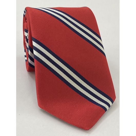 American University Silk Tie #ACO-24 (Navy Blue and Bright White on Red)