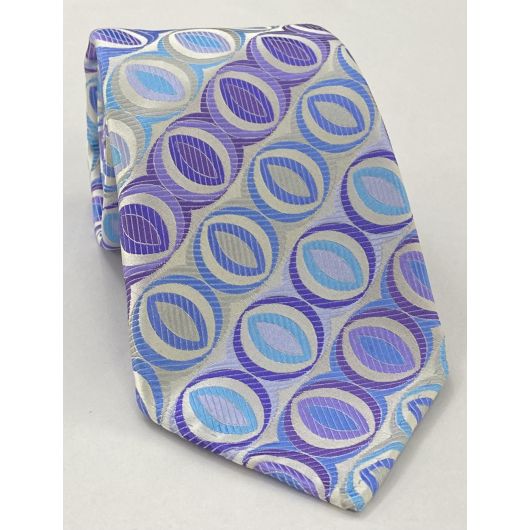 White, Powder Blue, Blue & Purple English Geometric Silk Tie EGT-30