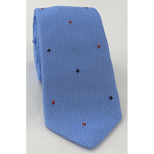 Light Oxford Blue Grenadine Fina Silk Tie (7,37) - Hand Sewn Pin Dots Silk Tie #GFDT-36