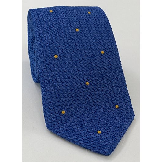 Blue Grenadine Grossa with Gold (Hand Sewn) Pin Dots Silk Tie #GGDT-13 (26)