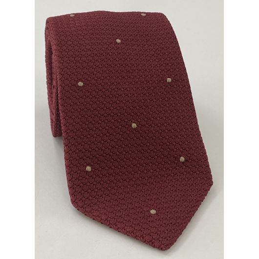 Dark Red  Grenadine Grossa with Brown/Silver (Hand Sewn) Pin Dots Silk Tie #GGDT-2 (34)