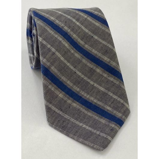 Navy Blue & White on Charcoal Gray Striped Linen/Cotton Tie GLCST-1