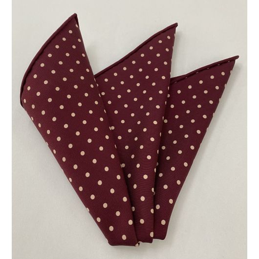 Off-White on Burgundy Macclesfield Printed Silk Pocket Square #MCDP-18