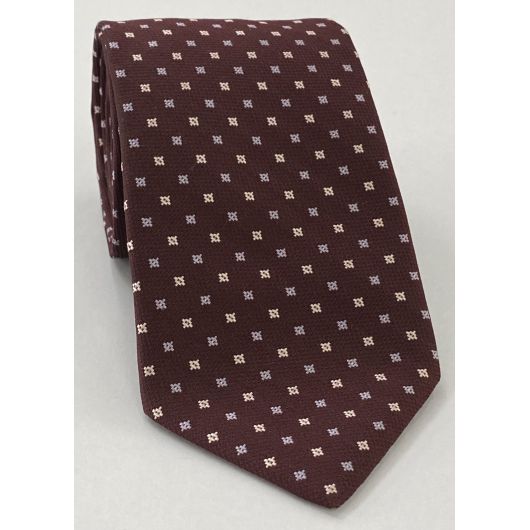 Light Lavender & White with a touch of Pink on Burgundy Mogador Pattern Silk Tie 5