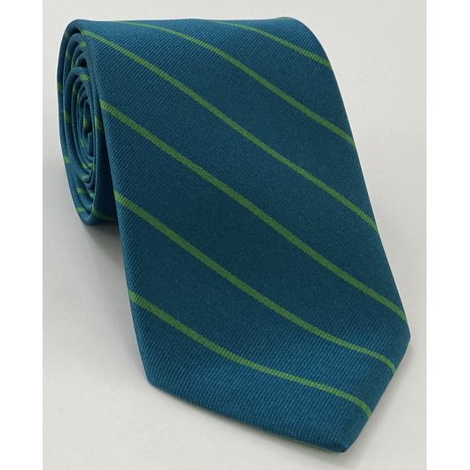 Aldronian - Old Boys Silk Tie OBT-2 Lime Green on Dark Turquoise.