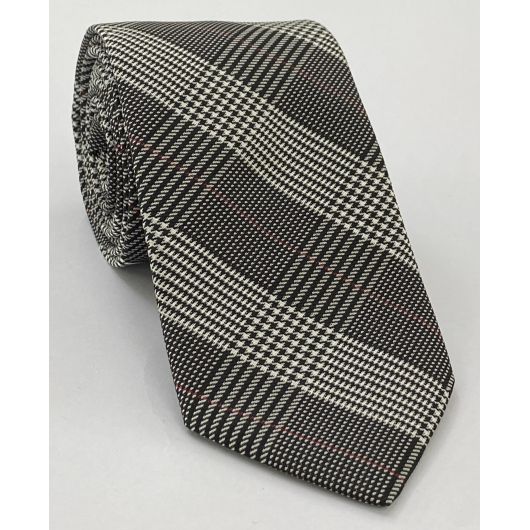 Black & White Large Prince Of Wales Silk Tie PWT-3