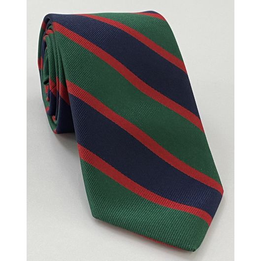 Royal Irish Fusiliers Stripe Silk Tie RGT-25  Red & Dark Forest Green on Dark Navy Blue
