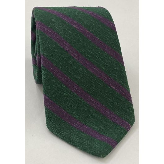 Purple on Forest Green Shantung Striped Silk Tie SHSTT-4