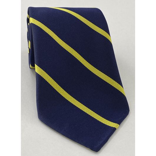 University College, Oxford Stripe Silk Tie UKU-1 Corn Yellow on Navy Blue