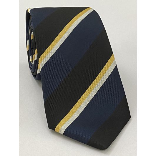 St Hugh College, Oxford Stripe Silk Tie UKU-3  Off-White, Yellow Gold, Dark Navy and Black