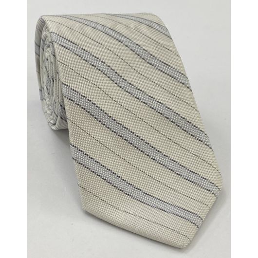 Formal/Wedding Stripe Silk Tie #WDST-9 - Off-White, Silver, Charcoal Gray & Silver with a touch of Blue
