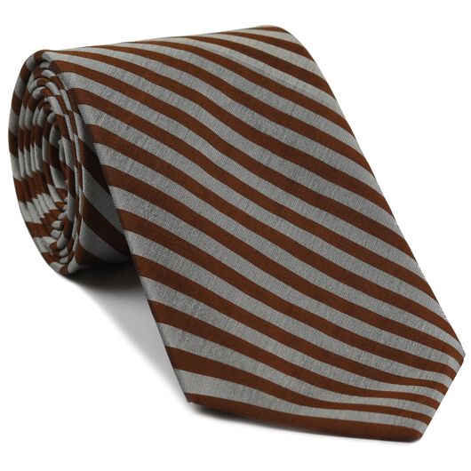 {[en]:Chocolate & Silver Thai Stripe Silk Tie