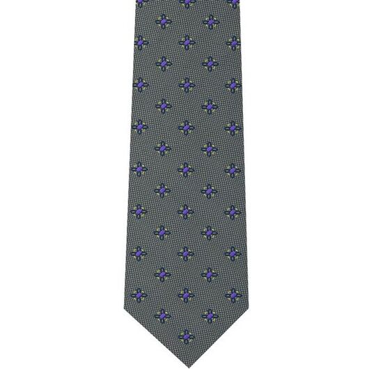 {[en]:Navy, Purple & Corn Yellow Flower On Charcoal Gray - Silk Tie