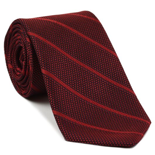 {[en]:Red Stripe On Midnight Blue With Red Grenadine Fina Stripe Silk Tie