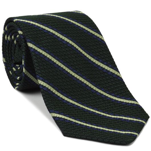 {[en]:Lavender And Soft Green On Forest Green Grenadine Grossa Stripe Silk Tie
