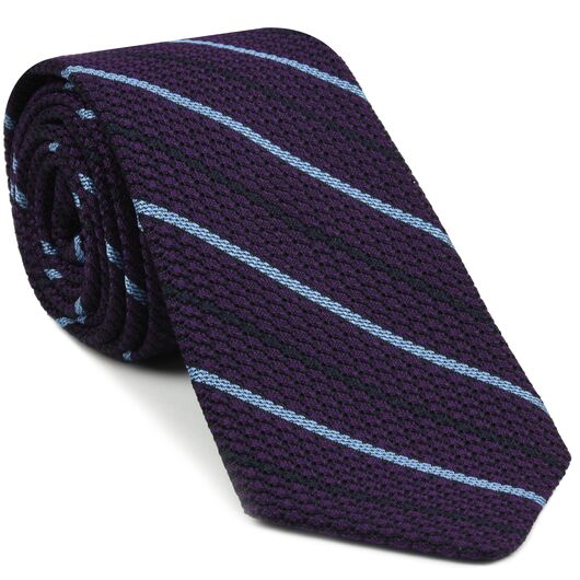 {[en]:Sky Blue And Midnight Blue On Purple Grenadine Grossa Stripe Silk Tie