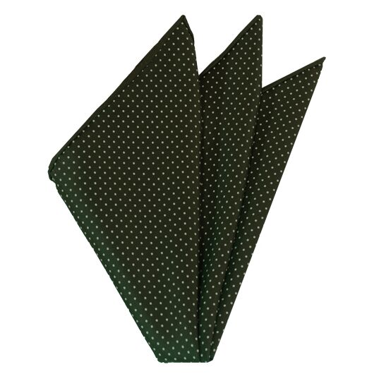 {[en]:White On Dark Olive Green Printed Pin Dot Silk Pocket Square