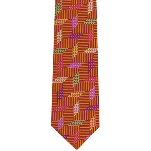 {[en]:Green / Yellow / Pink & Violet on RustEnglish Geometric Silk Tie